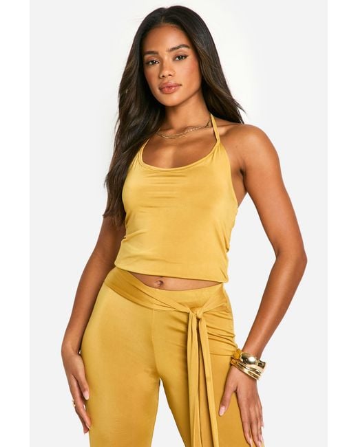 Boohoo Yellow Halter Neck Fitted Cami Top