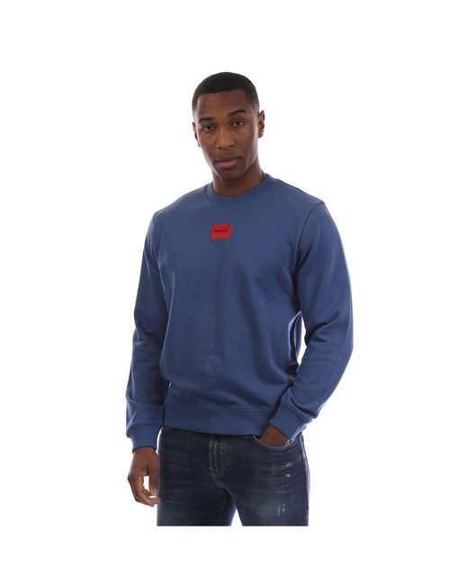 HUGO Blue Crew Neck Ribbed Collar Long Sleeve Sweatshirt for men