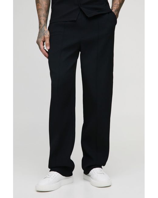 BoohooMAN Black Tall Pleated Relaxed Fit Trousers for men