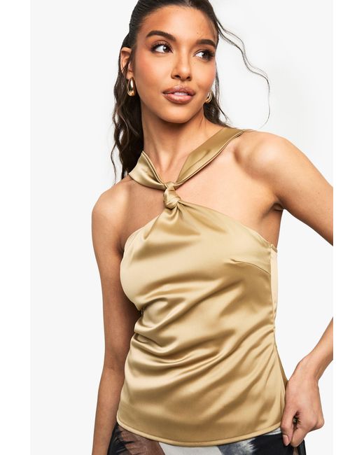 Boohoo Natural Satin Knot Strap Detail Top