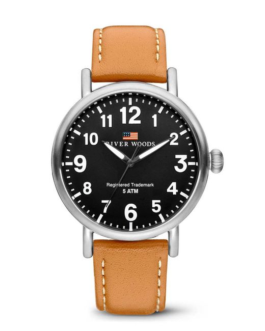 River Woods Black Sacramento Watch Rw420002 Leather for men