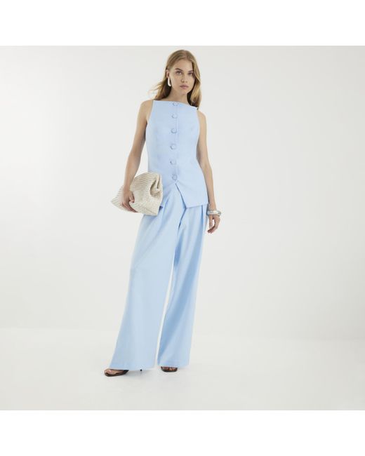 River Island Blue Wide Leg Trousers Linen Blend