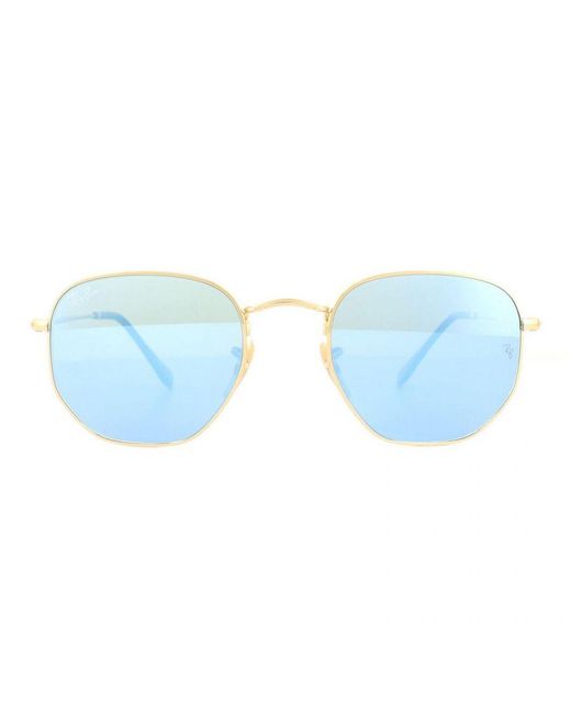 Ray-Ban Blue Sunglasses Hexagonal 3548N 001/9O Light Gradient Mirror 54Mm Metal