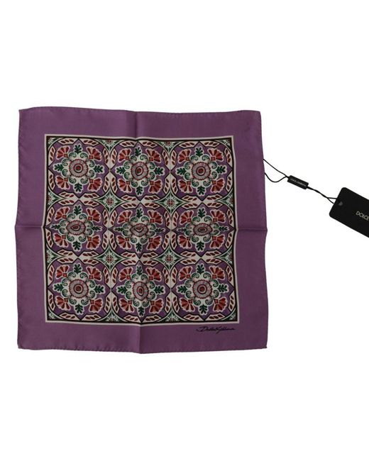Dolce & Gabbana Purple Majolica Patterned Square Handkerchief Silk Scarf for men