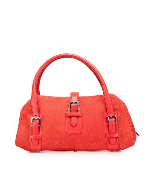 Loewe Red Leather Buckle Handbag