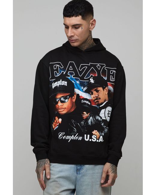 BoohooMAN Gray Tall Oversized Eazy-E License Printed Hoodie for men