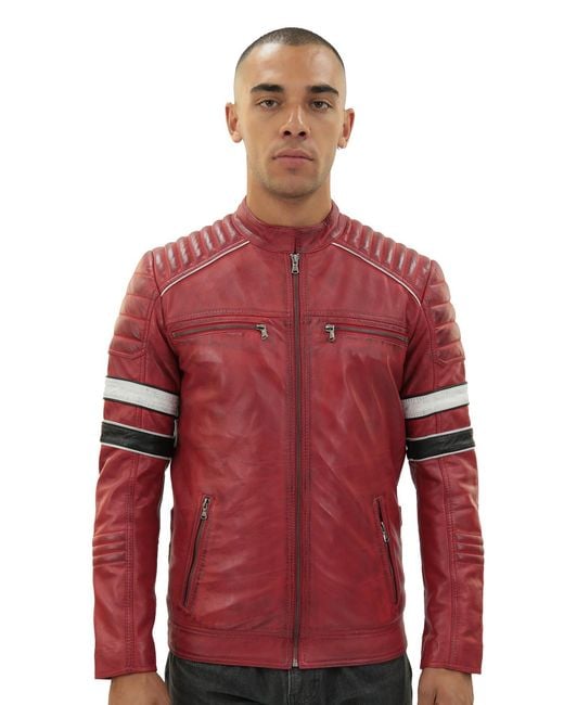 Infinity Leather Red Quilted Racing Jacket-Madrid for men