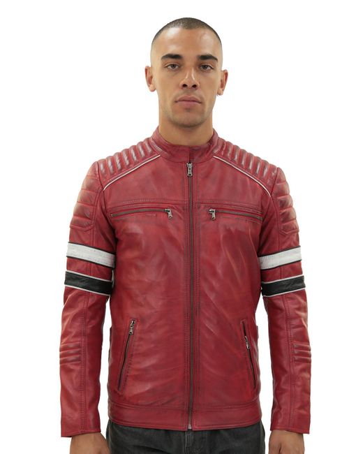 Infinity Leather Red Quilted Racing Jacket-Madrid for men