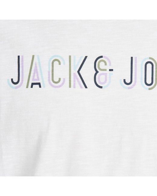Jack & Jones White Jack&Jones Logo Casual T-Shirt, Crew Neck, Cotton, Short Sleeve for men