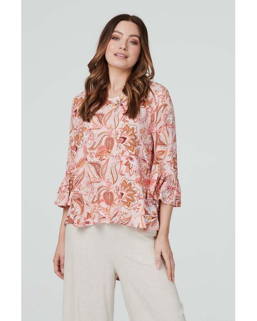 Izabel London Pink Paisley Print Oversized Blouse 3/4 Sleeve