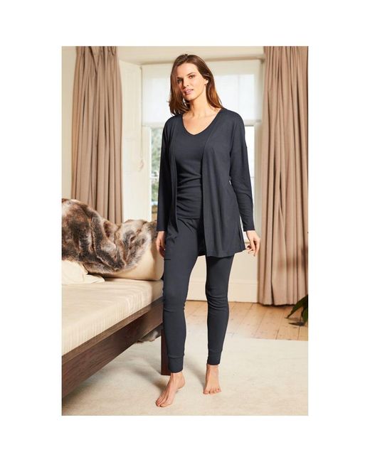 Sosandar Blue Slate Ribbed Loungewear Cardigan