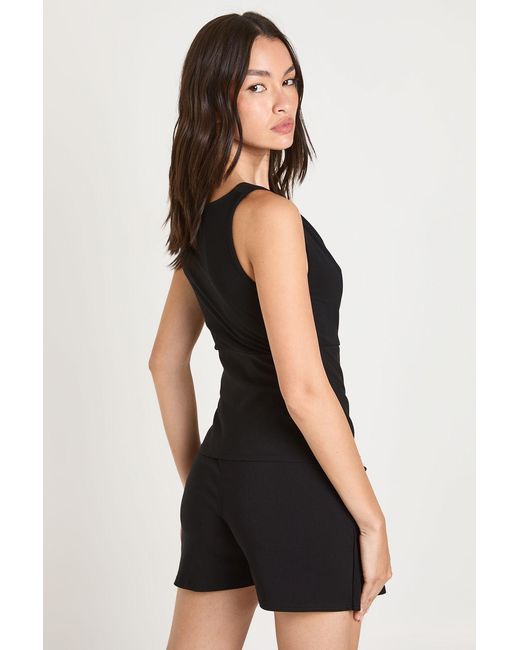 Boohoo Black Cinched Corset Waist Cowl Neck Sleeveless Top