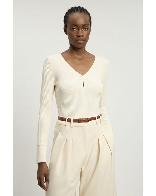 Karen Millen Natural Knit Pointelle Stitch Detail Top