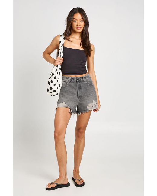 Boohoo Gray Tall High Waist Ripped Mom Shorts