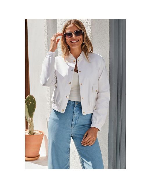 Sosandar Blue Summer Bomber Jacket With Luxe Buttons