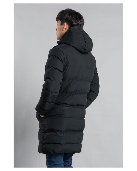 Nines Black Longline Funnel Neck Hooded Padded Jacket for men