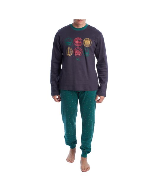 Kisses&Love Blue Long-Sleeved Cotton Pajamas Klp4 for men