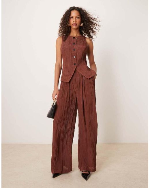 ASOS Red Sheer Crinkle Satin Wide Leg Trousers Co-Ord