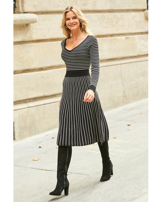 Sosandar Metallic Stripe Fit & Flare Knitted Dress