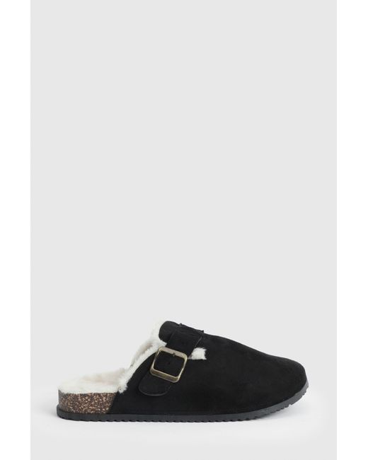 Oasis Black Melinda Faux Suede Fur Lined Closed Toe Footbeds