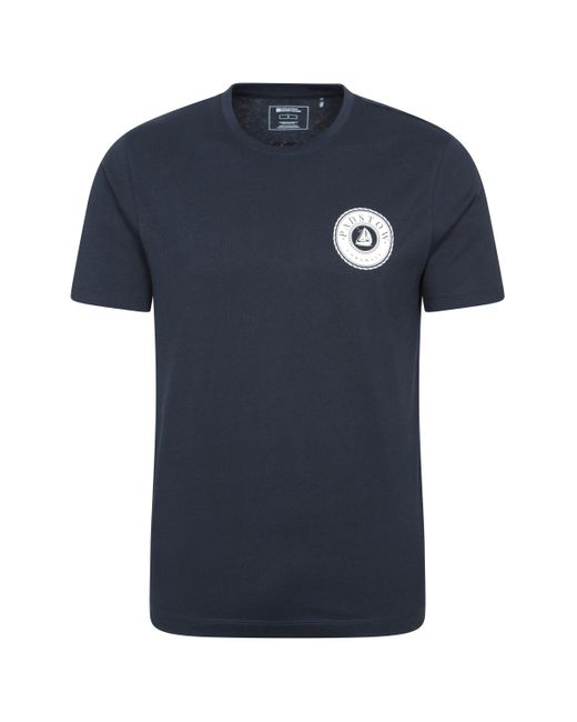 Mountain Warehouse Blue Padstow Printed T-Shirt Cotton Breathable Summer Casual Tee for men