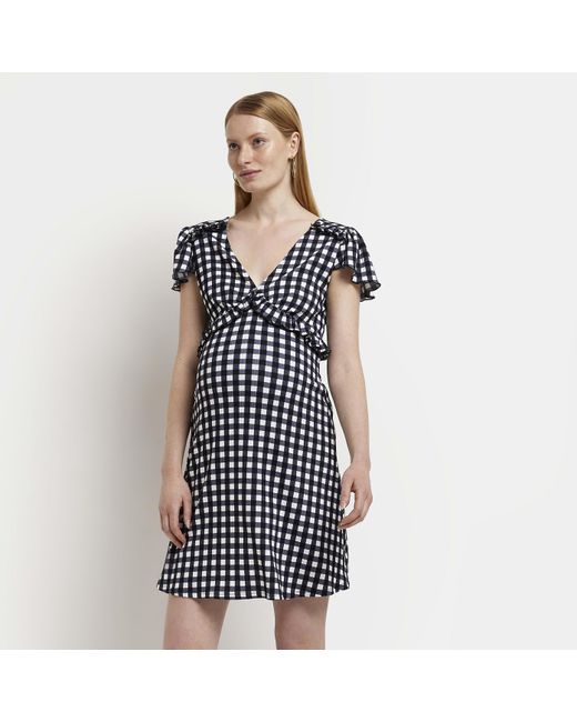 River Island Blue Mini Dress Maternity Frill Cotton
