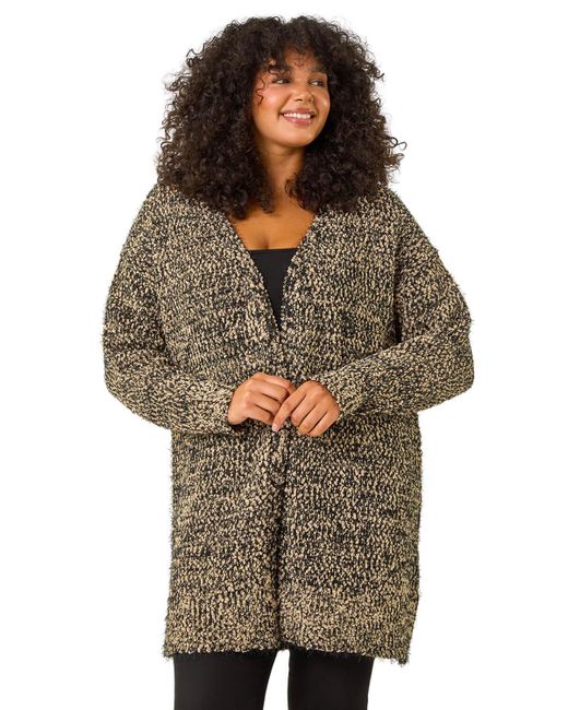 Roman Curve Fluffy Textured Cardigan in Natural Lyst UK