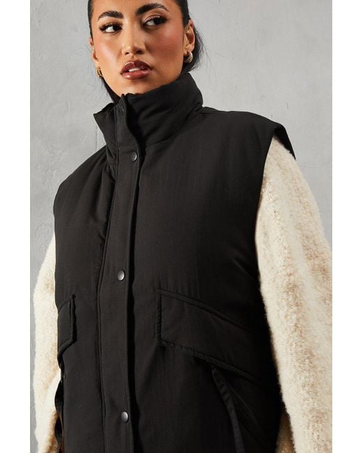 MissPap Black Padded Puffer Zip Pocket Gilet