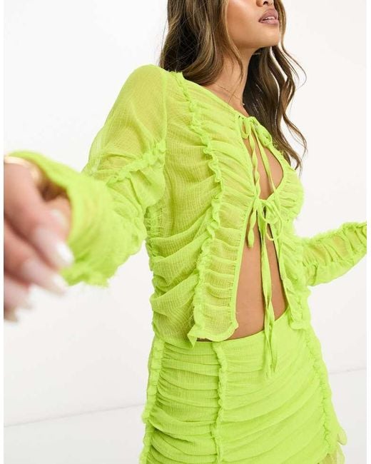 AsYou Green Tie Front Chiffon Long Sleeve Top Co-Ord