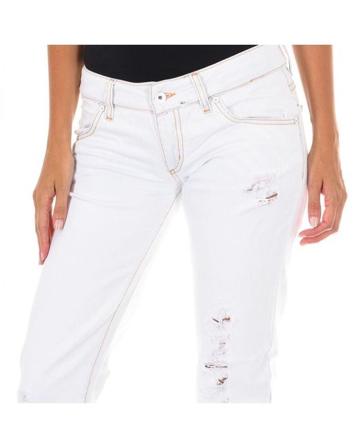 Met White Long Denim Pants With Ripped Effect And Narrow Hems E014152 Woman Cotton