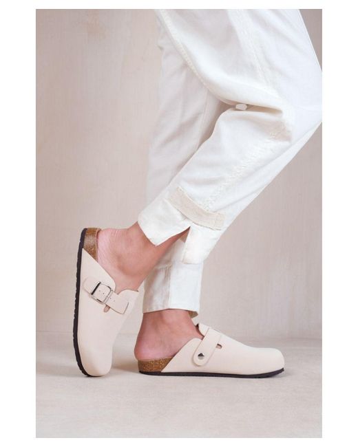 Where's That From White 'Palm' Closed Toe Flat Sandals With Buckle Detail