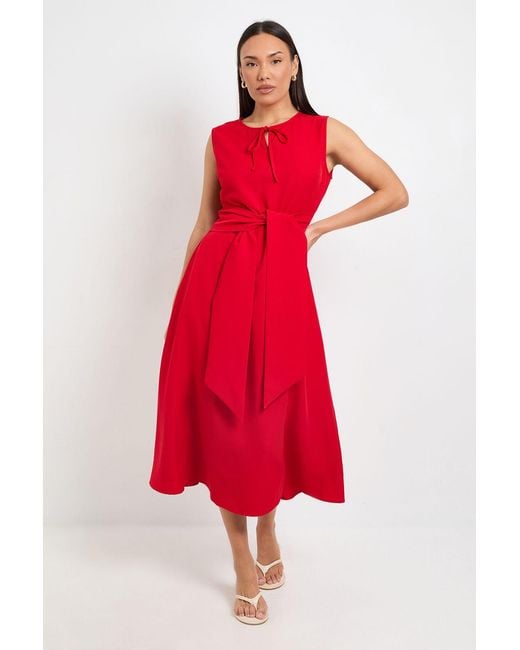 PRINCIPLES Red Formal Tie Front Belted Midi Dress