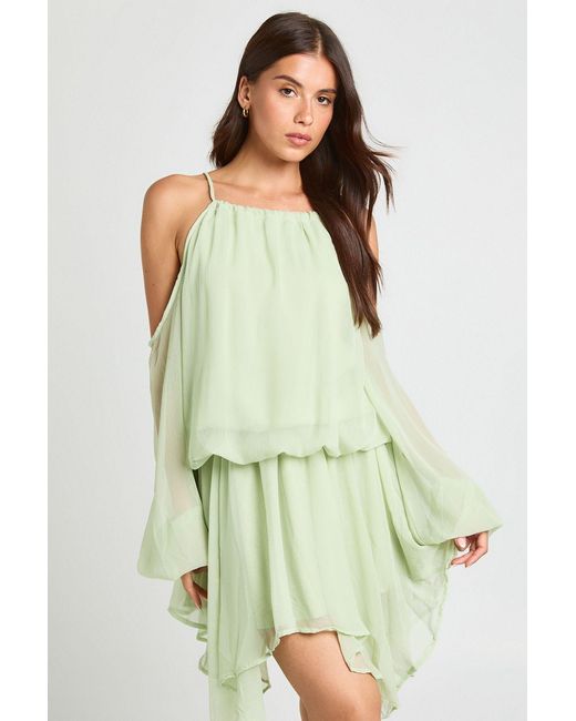 Boohoo Green Pastel Volume Sleeve Mini Dress