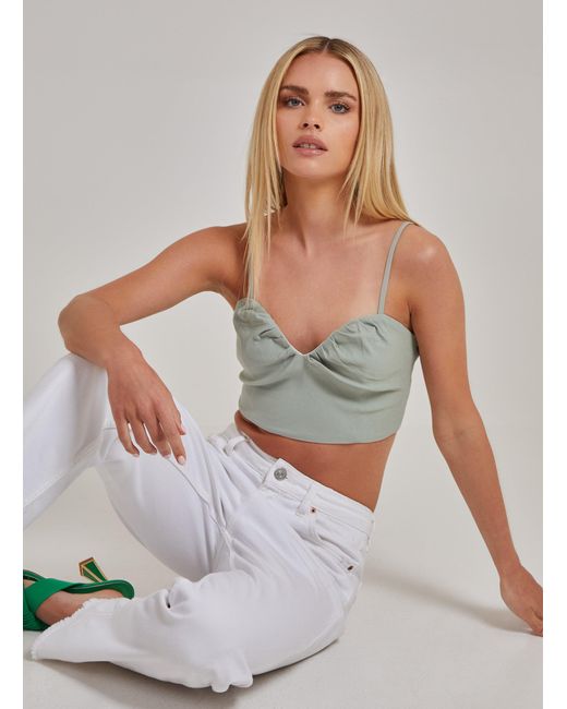 Pink Vanilla Green Notch Front Bengaline Crop Top