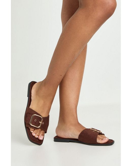 Boohoo White Faux Suede Oversized Buckle Detail Sliders
