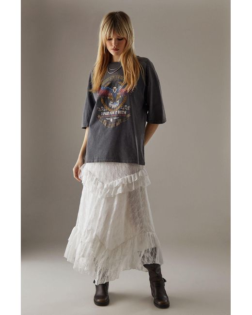 Warehouse White Lace Ruffle Tier Maxi Skirt