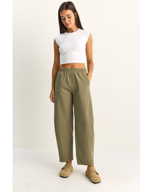 Bianco Lucci Natural Elastic Waist Straight Leg Pants With Pockets