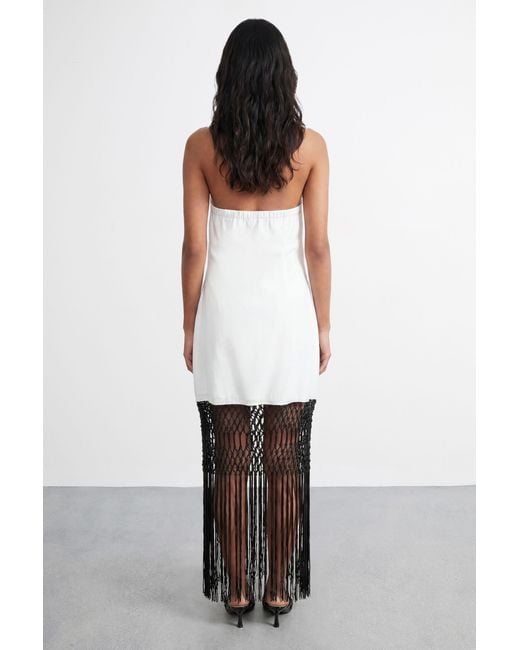 Warehouse White Embroidered Fringe Mini Dress