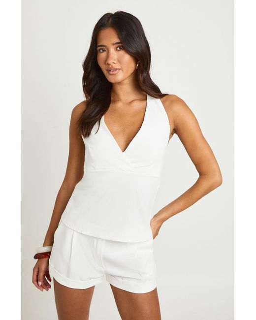 Boohoo White Wrap Halterneck Trim Detail Waistcoat