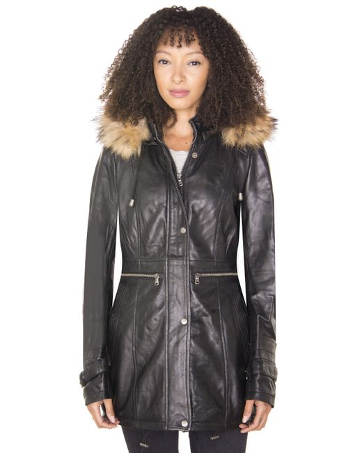 Infinity Leather Black Hooded Parka Jacket-Putian