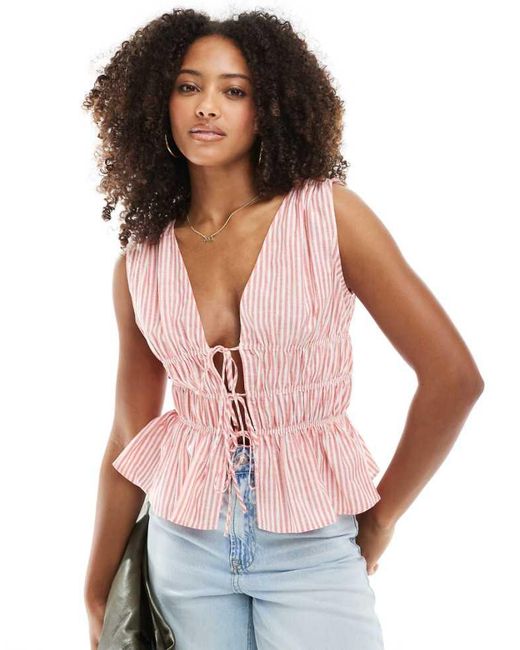 ASOS Pink Sleeveless Top With Tie Waist Detail