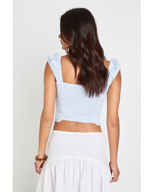 Boohoo White Broderie Trim Tie Front Corset Top