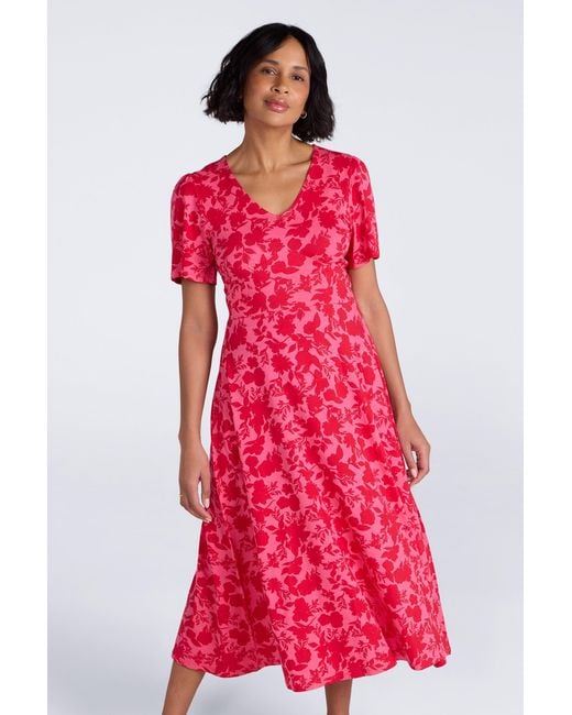 Mountain Warehouse Red 'Como' Printed Tea Dress Casual Lightweight Short Sleeve Midi Outfit Viscose