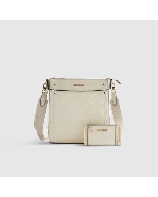 River Island Natural Embossed Monogram Messenger Bag Bundle Pu