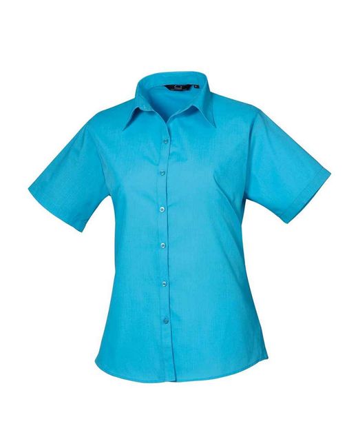 PREMIER Blue Ladies Poplin Short-Sleeved Blouse