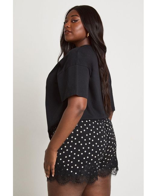 Boohoo Black Plus Lace Trim Chiffon Shorts