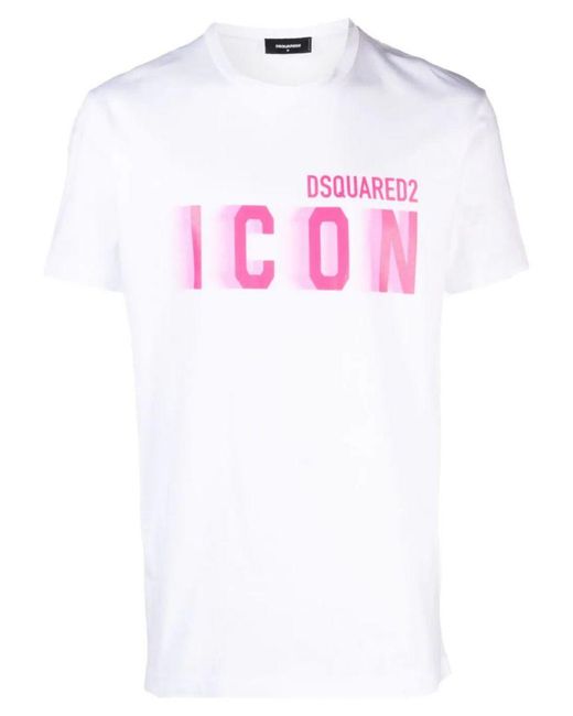 DSquared² Icon Blur Cool Pink Logo Katoenen T-shirt In Wit voor heren