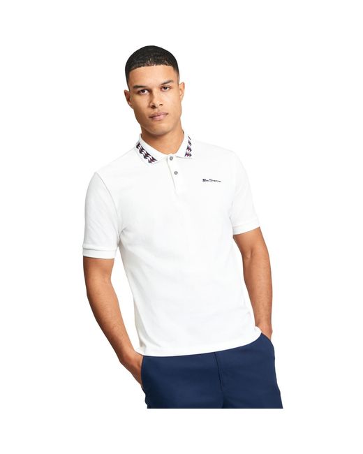 Ben Sherman White Interest Polo Shirt (Snow) Cotton for men