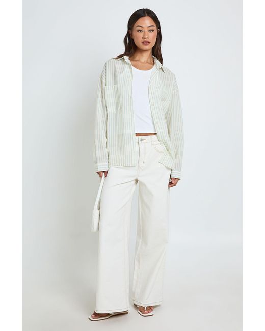 Boohoo White Tall Loose Fitting Stripe Shirt
