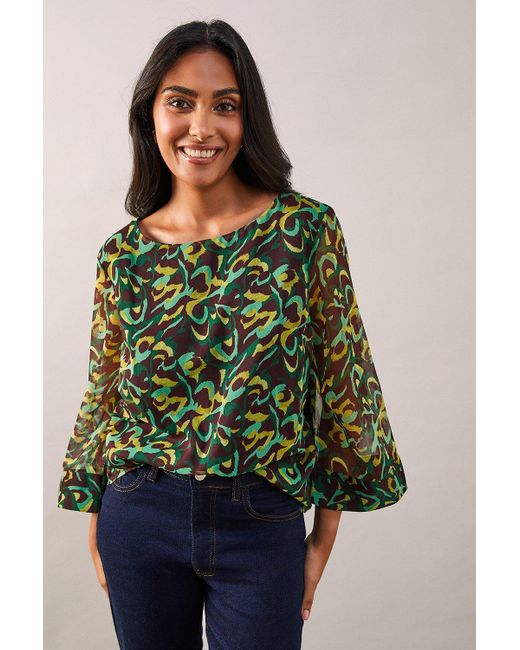 Wallis Green Petite Abstract Print Overlayer Top